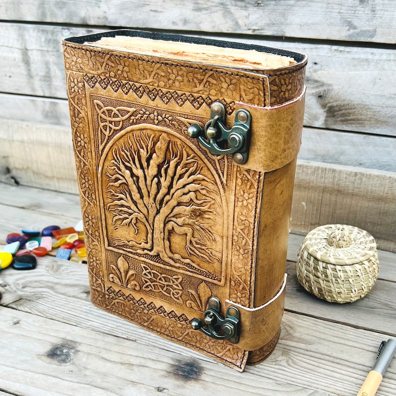 400 Pages Book Of Shadows, Leather Grimoire Journal, Magic Book, Celtic journal The Morrigan, Leather book Travel notebook, Christmas Gift image 6