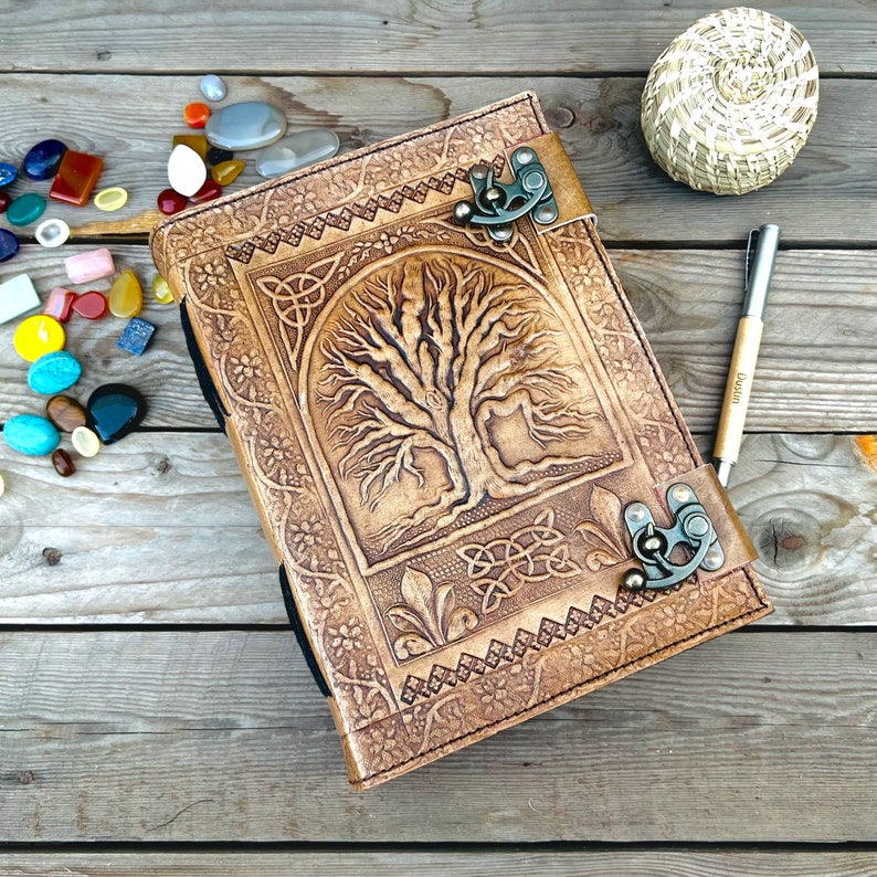 400 Pages Book Of Shadows, Leather Grimoire Journal, Magic Book, Celtic journal The Morrigan, Leather book Travel notebook, Christmas Gift image 8