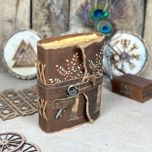 Journal Arbre de vie - 200 papiers faits main avec bordure taupe antique - Livre des ombres - Couleur marron cappuccino - Journal relié en cuir vintage