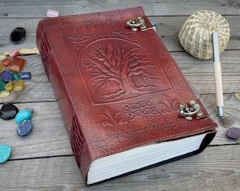 Embossed Tree of Life Leather Journal: Large Spell Book, Guest Book (10x7 Inches)