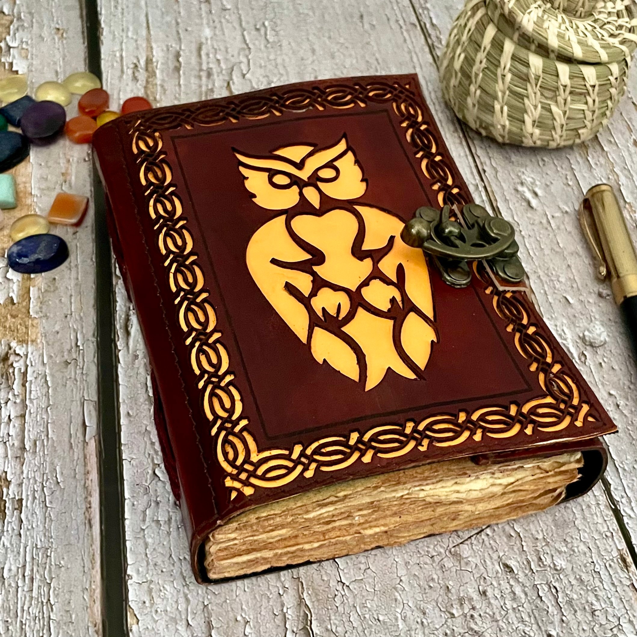 Handmade Leather Owl Journal: Embossed Writing Notebook (7x5 Inches)