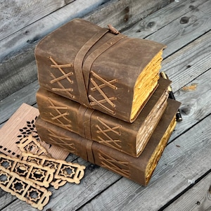 Set of 3 Vintage Leather Journals: Handmade Deckle Edge Paper