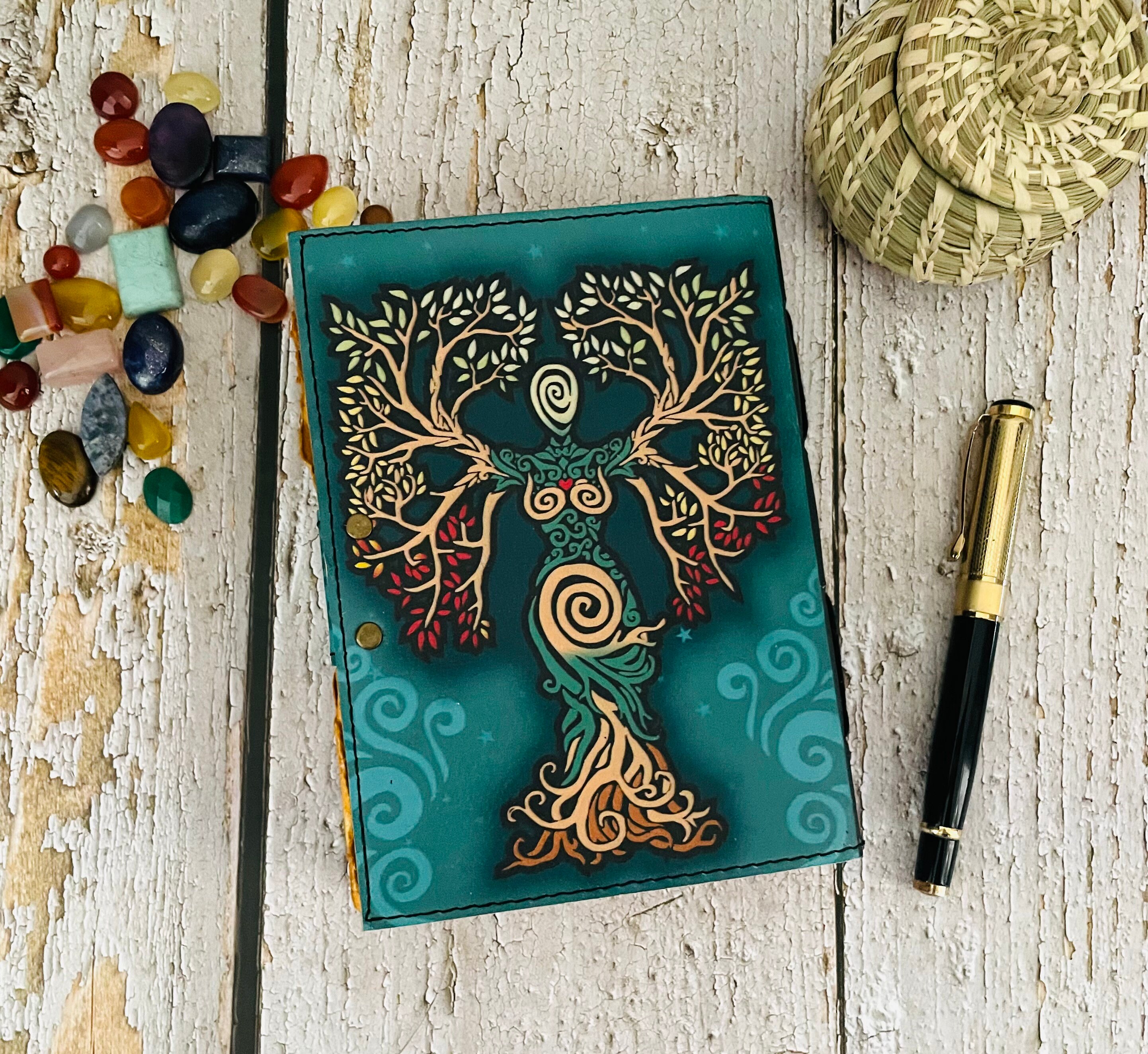JILANI HANDICRAFT Blank Spell Book Of Shadows leather Journal embossed  Prayer Pagan antique print with deckle edge vintage pages 7X5 INCH (MOTHER  OF EARTH): 8900024790852: : Office Products