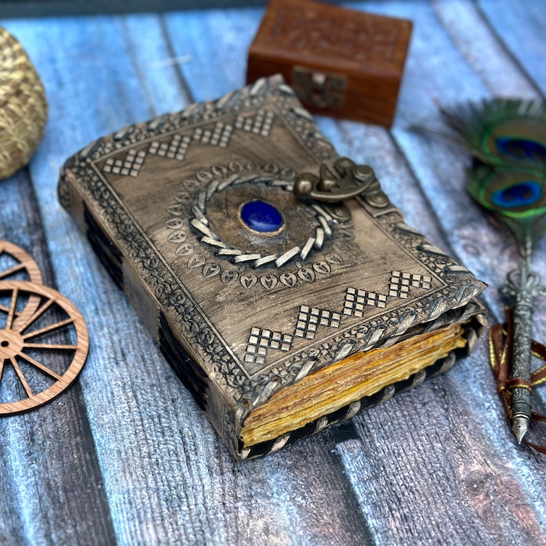 Grimoire journal Leather journal Blank spell book book of shadows Leather Gifts For Him sketchbook journal notebook image 1