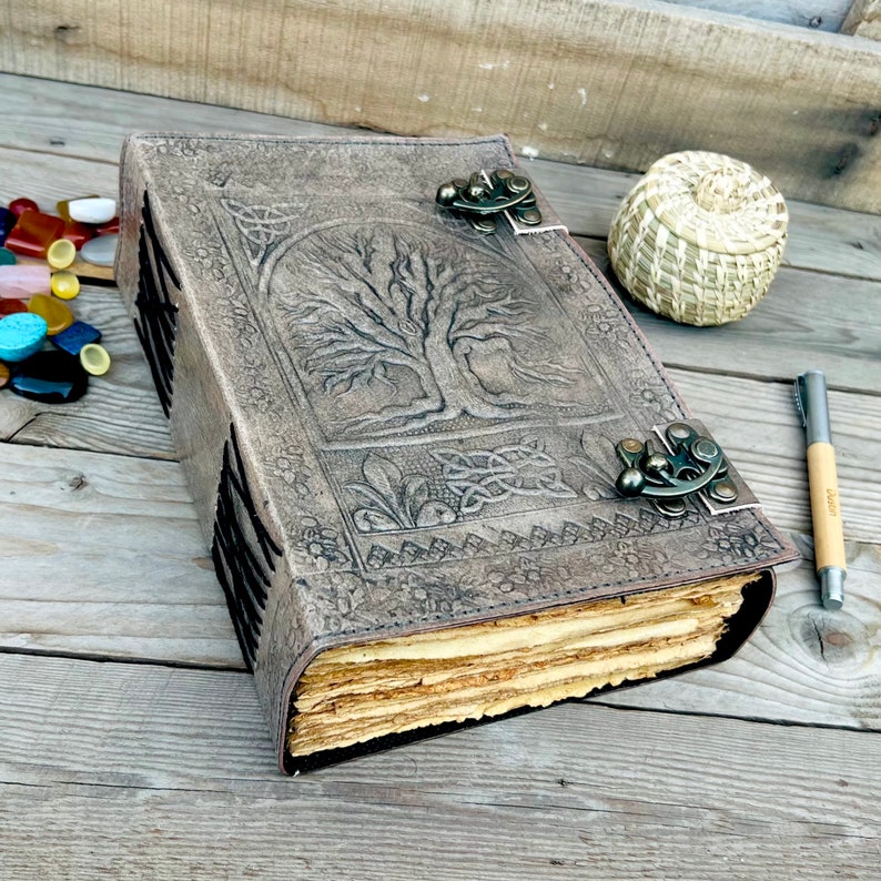 400 Pages Book Of Shadows, Leather Grimoire Journal, Magic Book, Celtic journal The Morrigan, Leather book Travel notebook, Christmas Gift Charcoal Black