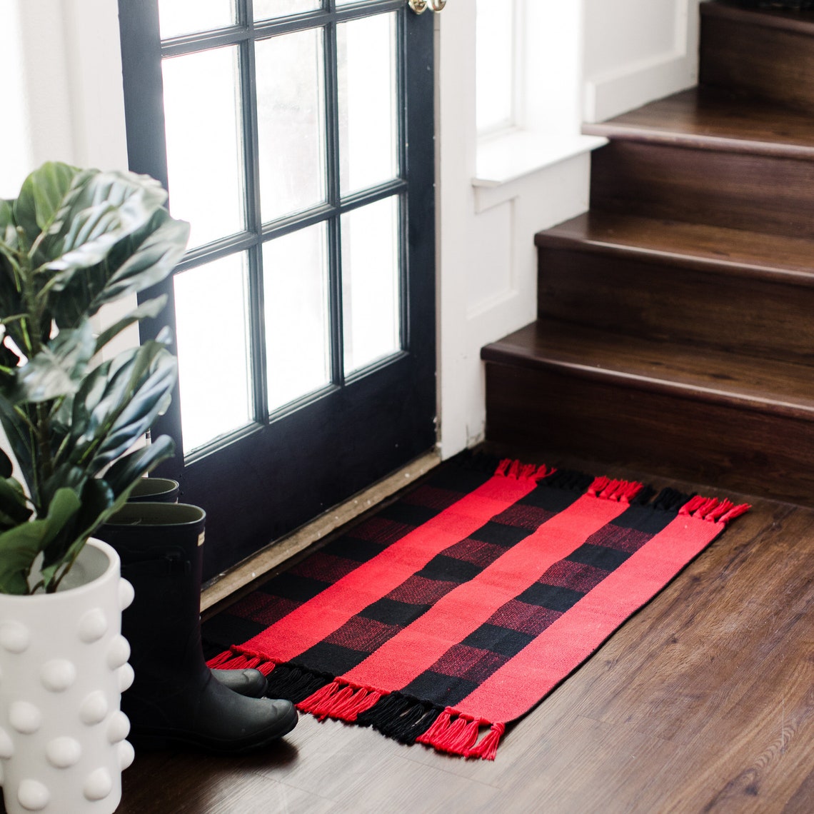 Red and White Buffalo Plaid Rug I Machine Washable Door Mat Etsy