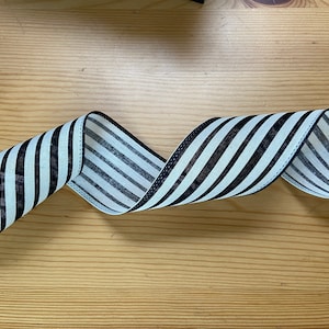 Cream Black Stripe Ribbon, Wired Ribbon, 2.5 inches