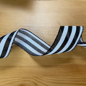 Black White Stripe Ribbon, Wired Ribbon, 2.5 inches