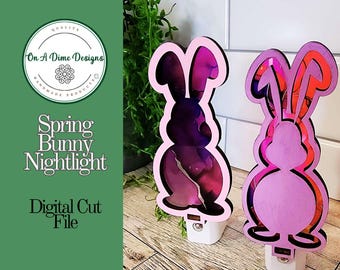 Rabbit Night Light Laser Cut File, Easter Bunny, Spring Decor (Digital Download)