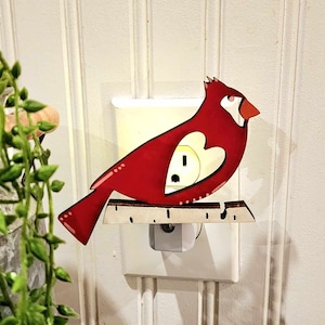 Cardinal Nightlight: Wooden Bird LED Wall Plug-In