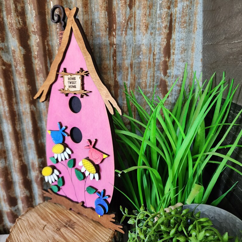 Wooden Decorative Birdhouse Shelf Sitter, Bird Lover Gift, Spring Decoration for Her, Whimsical Decor, Easter Gift for Her, Nature lover image 7