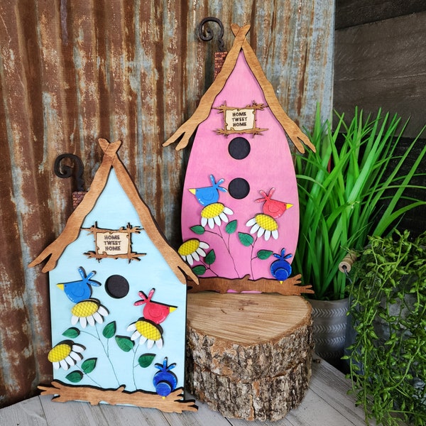 Wooden Decorative Birdhouse Shelf Sitter, Bird Lover Gift, Spring Decoration for Her, Whimsical Decor, Easter Gift for Her, Nature lover