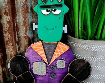 Frankenstein Shelf Sitter, Rustic Farmhouse Halloween Decor, Fall Decor, Wooden Halloween, Frankenstein,