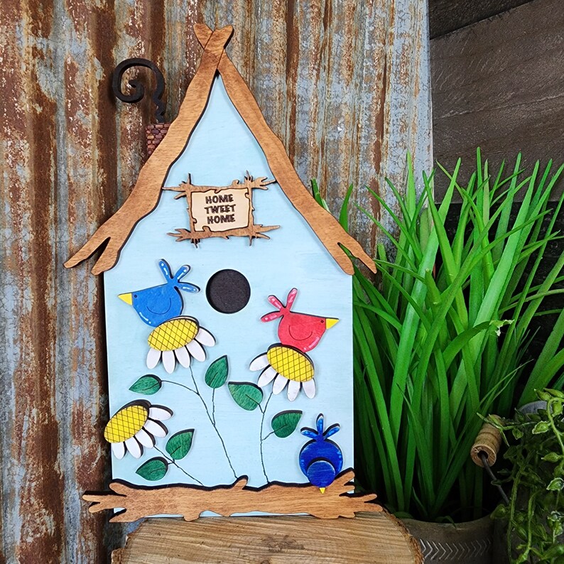 Wooden Decorative Birdhouse Shelf Sitter, Bird Lover Gift, Spring Decoration for Her, Whimsical Decor, Easter Gift for Her, Nature lover image 6