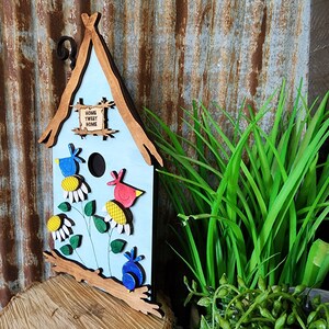 Wooden Decorative Birdhouse Shelf Sitter, Bird Lover Gift, Spring Decoration for Her, Whimsical Decor, Easter Gift for Her, Nature lover image 4