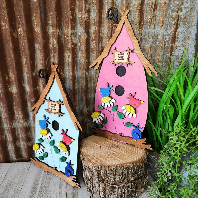Wooden Decorative Birdhouse Shelf Sitter, Bird Lover Gift, Spring Decoration for Her, Whimsical Decor, Easter Gift for Her, Nature lover image 8