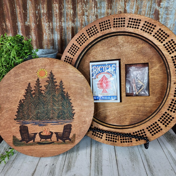 Handmade Wooden Cribbage Board: Round 4-Person Game with Storage