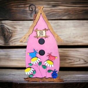 Wooden Decorative Birdhouse Shelf Sitter, Bird Lover Gift, Spring Decoration for Her, Whimsical Decor, Easter Gift for Her, Nature lover image 2