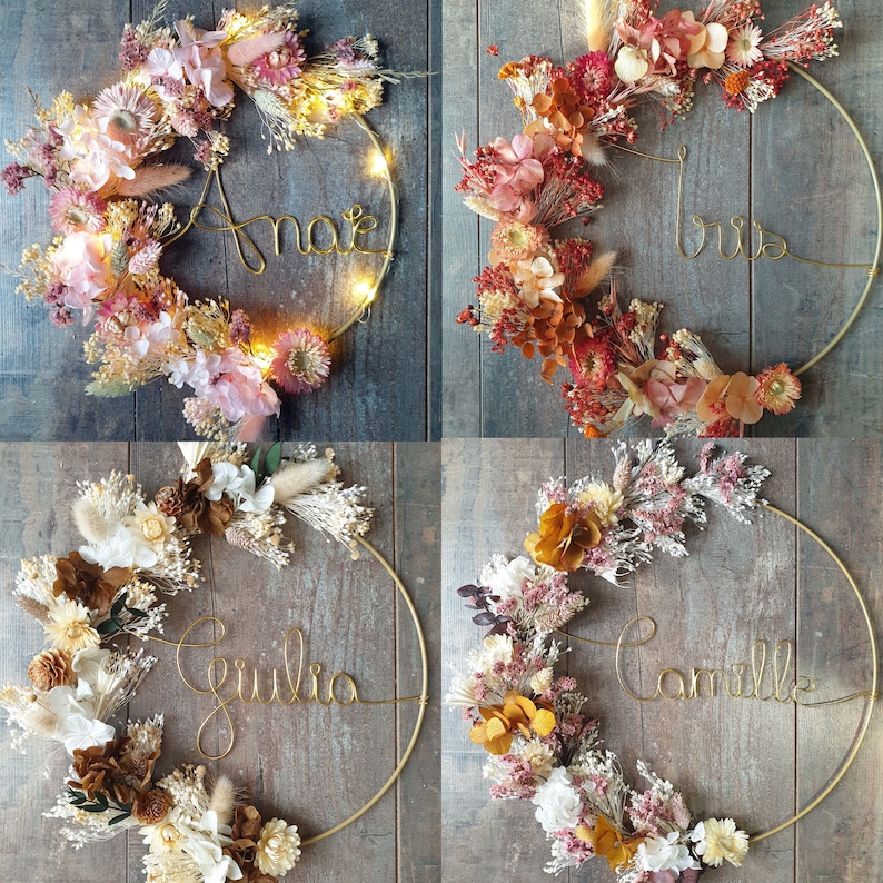 Crown made of dried flowers first name, customizable birth gift, child's room decoration, children's night light, Christmas gift idea image 4