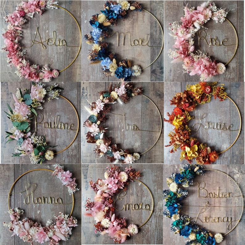Crown made of dried flowers first name, customizable birth gift, child's room decoration, children's night light, Christmas gift idea image 6