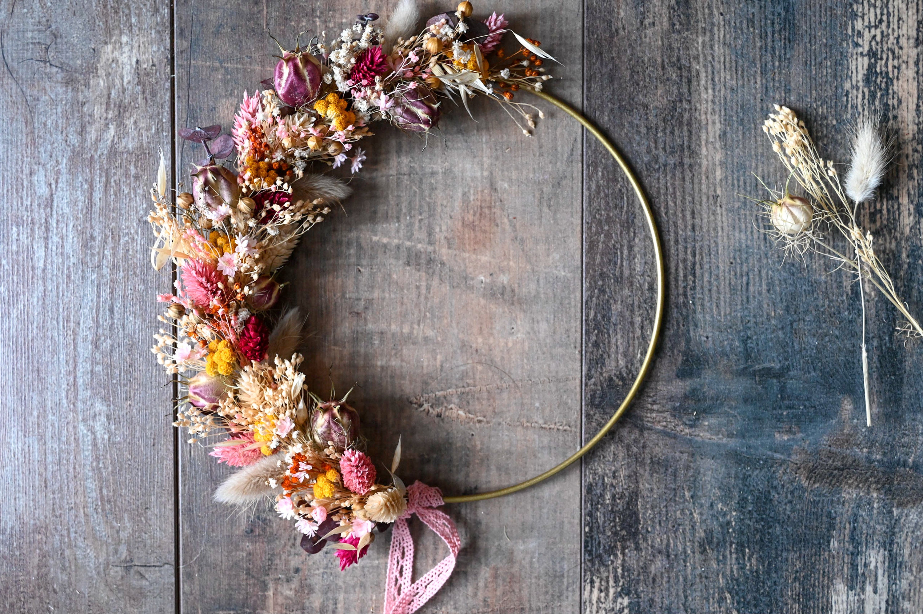 Couronne de Fleurs Séchées Cercle Fleuri Déco Bohème