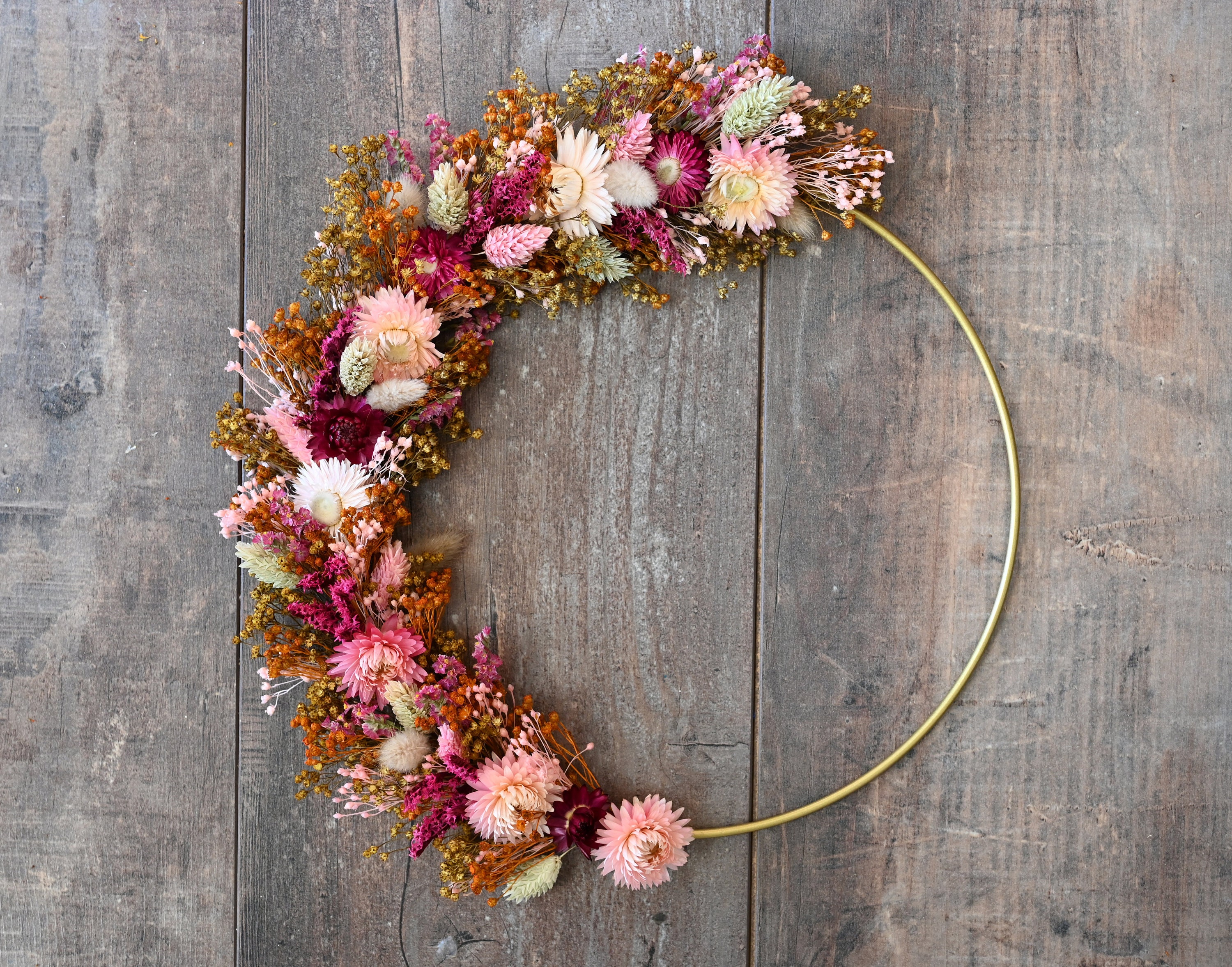 Couronne de Fleurs Séchées Suspension Porte Décoration Florale Idée Cadeau Femme Chambre d'enfant Ec