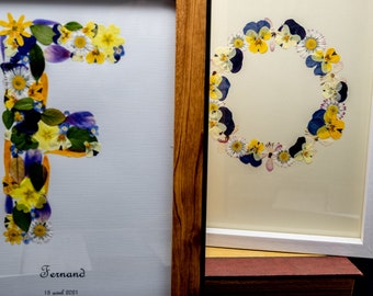 Herbarium frame of pressed flowers