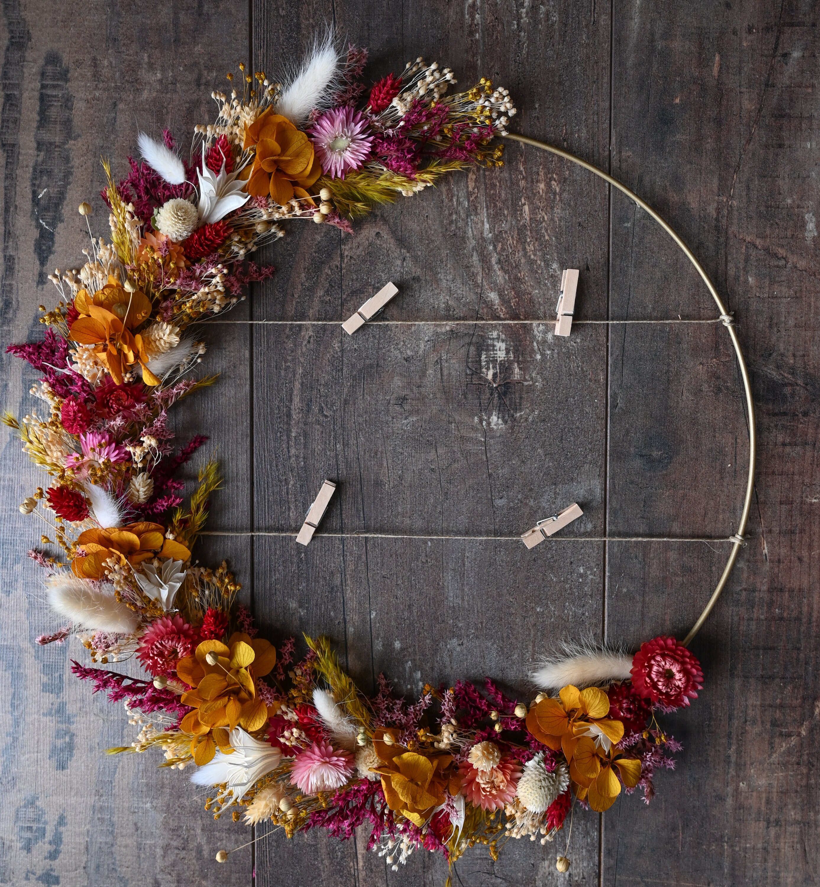 Pêle-Mêle Photo Décoré de Fleurs Séchées Cercle Fleuri Accroche Photo