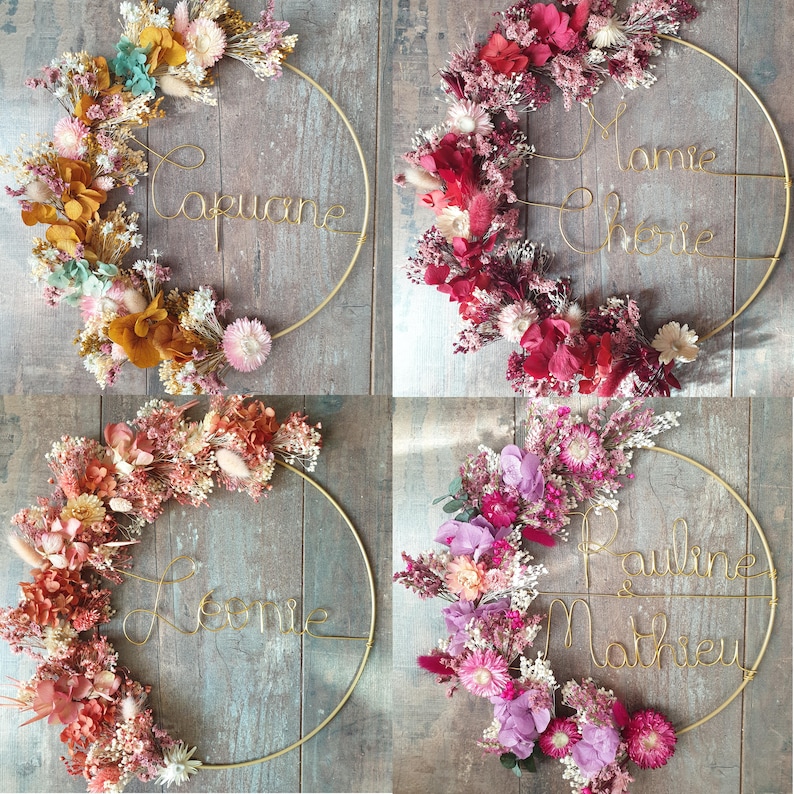 Crown made of dried flowers first name, customizable birth gift, child's room decoration, children's night light, Christmas gift idea image 3