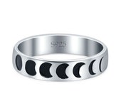 Moon Phases Band Oxidized Ring Solid 925 Sterling Silver (4mm)