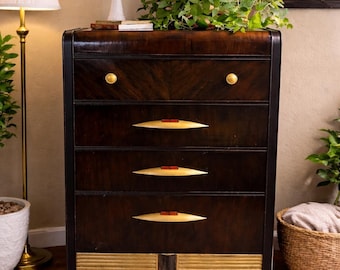 Vintage Art Deco Dresser, 1930s Curved Front Bedroom Storage Furniture