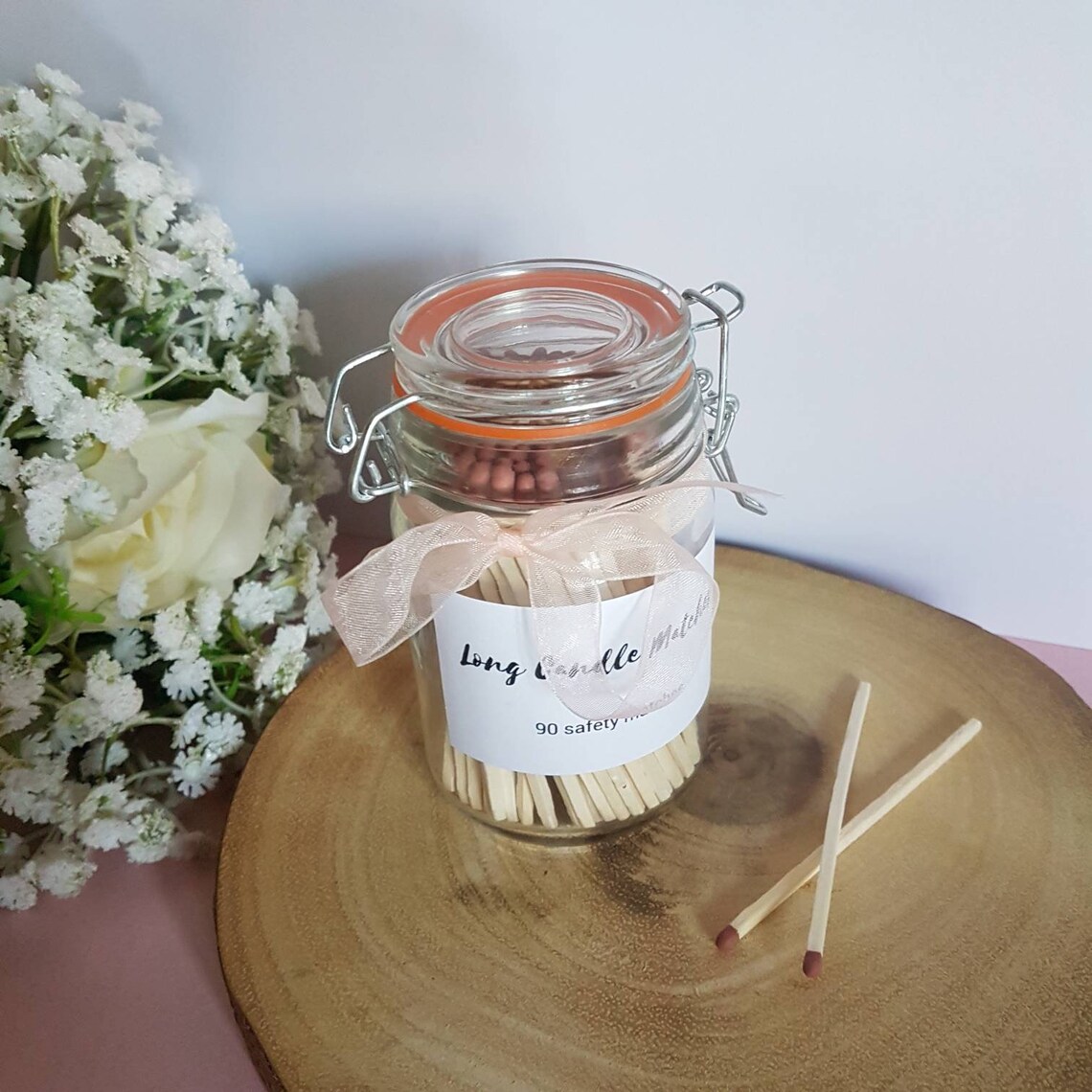 Long candle matches in a Glass Jar Long matches Etsy