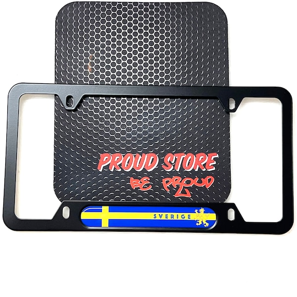 Sweden Flag Domed BLACK License Plate Frame -US Size- Sverige Viking