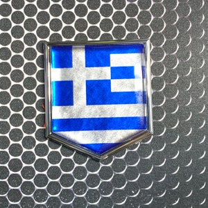 Greek Flag Metallic Domed Decal CHROME Emblem Proud Flag Car 3D Sticker 2&quot;x 2.25&quot; Greece, Hellas, spartan