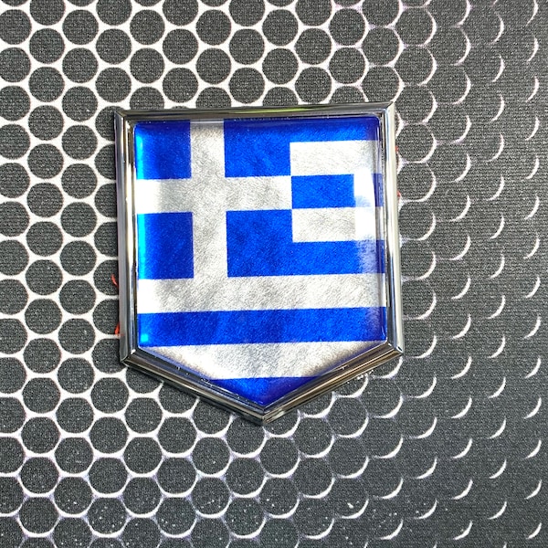 Greek Flag Metallic Domed Decal CHROME Emblem Proud Flag Car 3D Sticker 2"x 2.25" Greece, Hellas, spartan