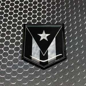 Puerto Rico Black Flag Metallic Domed Decal BLACK Emblem Proud Flag Car 3D Sticker 2&quot;x 2.25&quot;