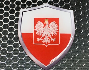 Poland Shield Flag Proud Domed Decal Emblem Flexible Car Sticker 3D 2.4x 3" Polish, Pole, Polska, Warsaw