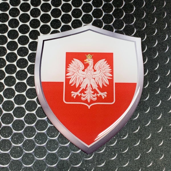 Poland Shield Flag Proud Domed Decal Emblem Flexible Car Sticker 3D 2.4x 3" Polish, Pole, Polska, Warsaw