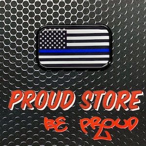 THIN BLUE LINE Domed BlackEmblem Proud U.S.A. police Flag Car sticker 3D 3"x 1.8"