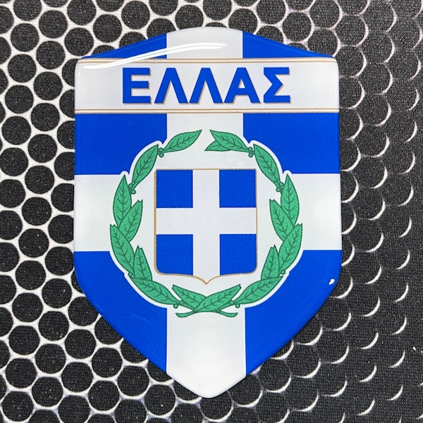 ELLAS, Hellas, Greece Flag Domed Decal Emblem CAR Sticker 3D 2.3"x 3.4" USA Flag Greek, Greek flag, Athens