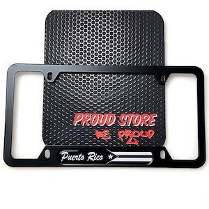 Puerto Rico BLACK Flag Domed BLACK License Plate Frame -US Size- Puerto Rican