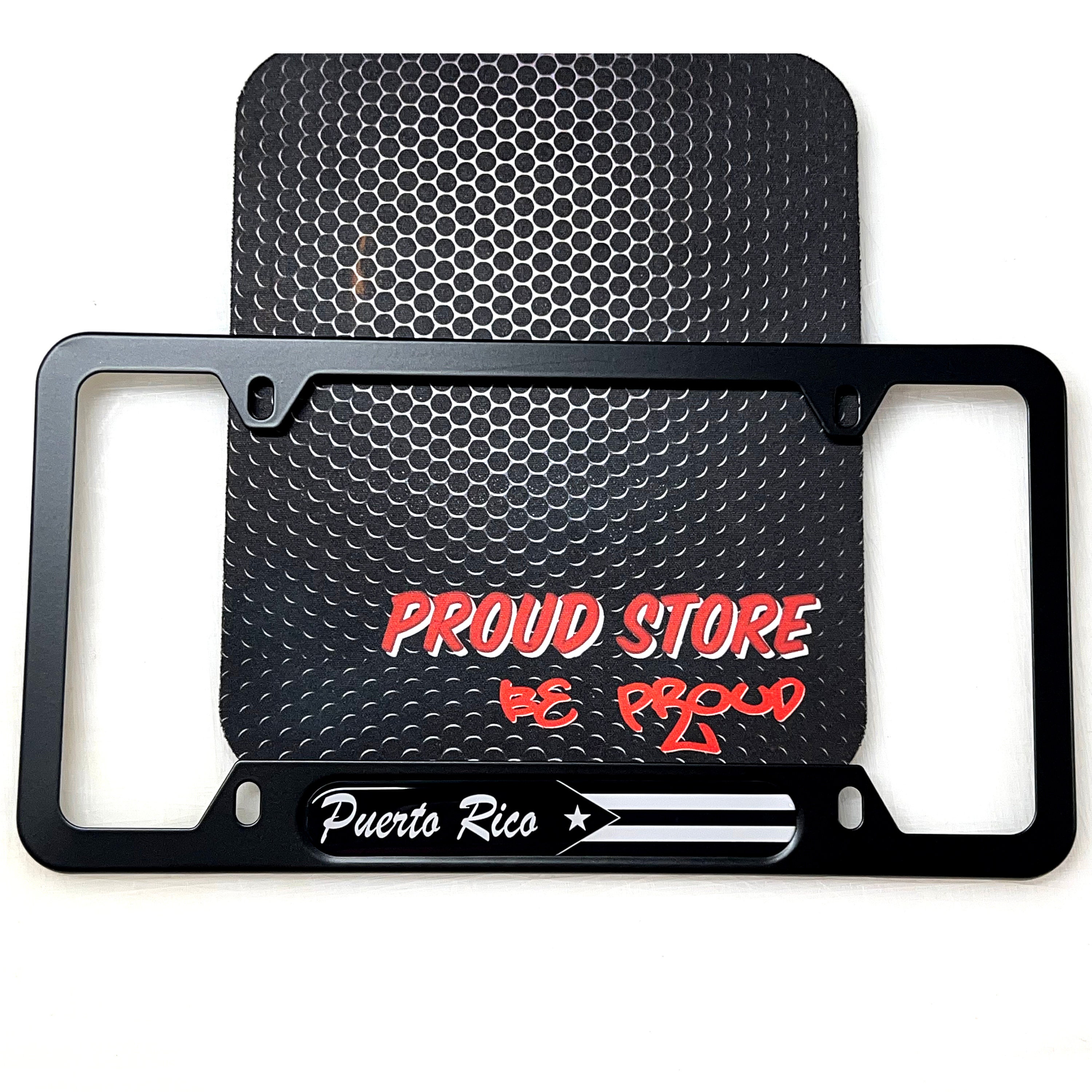 Puerto Rico BLACK Flag Domed BLACK License Plate Frame -US Size- Puerto Rican