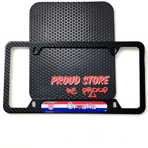 Croatia Hrvatska Flag Domed CARBON look License Plate Frame -US Size- Split, Zagreb, Sisak, Pula, Rijeka, Zadar