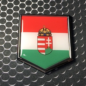 Hungary Flag Domed Chrome Emblem Proud Flag Car 3D Sticker 2&quot;x 2.25&quot; Hungarian Flag Emblem, Magyarország