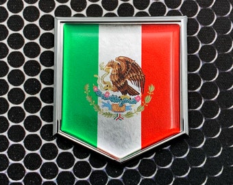 Mexico Flag Metallic Domed Decal CHROME Emblem Proud Flag Car 3D Sticker 2&quot;x 2.25&quot; Cancun