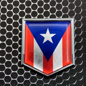 Puerto Rico Flag Metallic Domed Decal CHROME Emblem Proud Flag Car 3D Sticker 2"x 2.25"