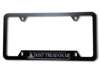 Dont Tread On Me Domed BLACK License Plate Frame -US Size- Black Merica USA