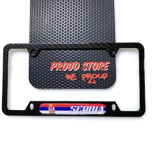 SERBIA Flag Domed CARBON License Plate Frame -US Size- Serbian, Srbija, Beograd, Nis, Novi Sad, Sumadija, Kosovo