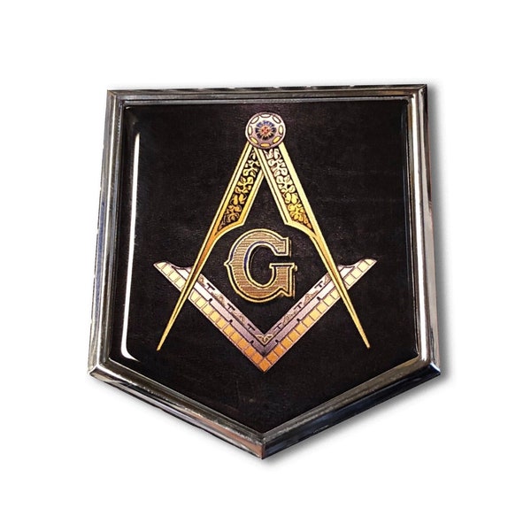 Masonic Chrome Car Emblem: Domed 3D Sticker, Made in USA (2"x 2.25")