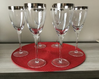 Excellent Condition Val St Lambert Amalfi Pair WineCraft Cocktail Goblets with Platinum Rim and Base Perfect AnniversaryWedding Gift